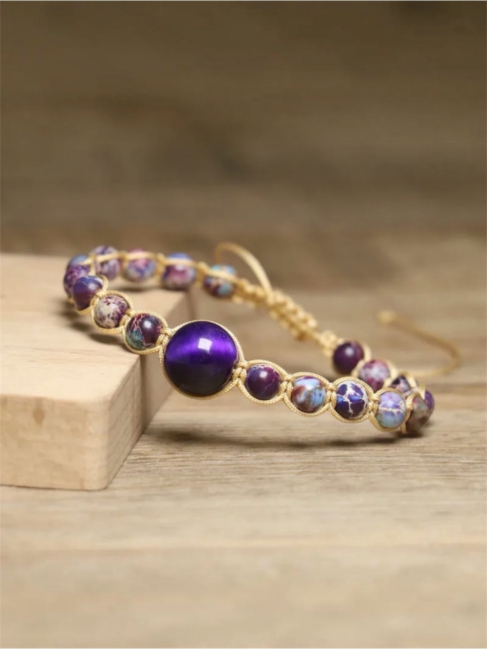 Purple Agate Macramé Bracelet Adjustable NWT